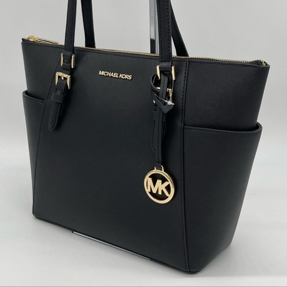 Michael Kors Charlotte Tote Bag Black/Gold - Picture 2 of 9